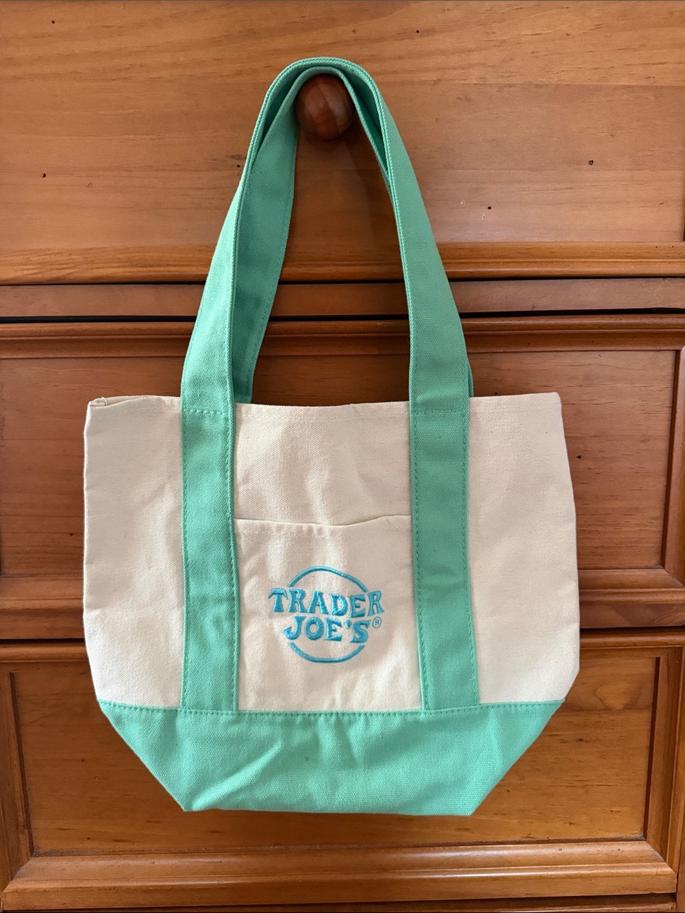 Trader Joe’s Cream and Mint Mini Canvas Tote Bag